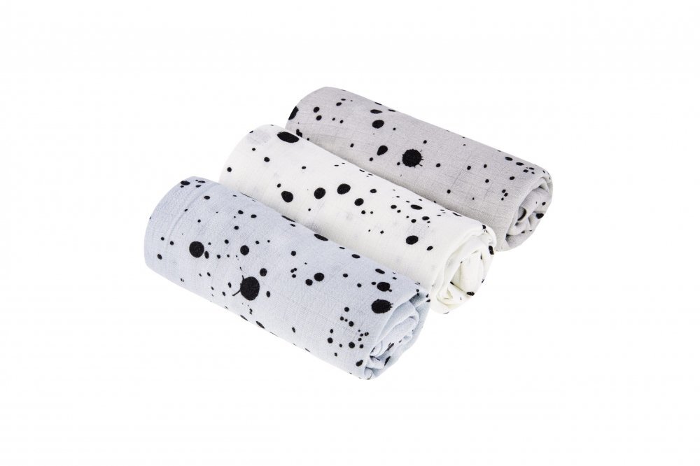Nor Pufos Set 3 Museline din bambus Dots AlbastruAlbGri Sleepee