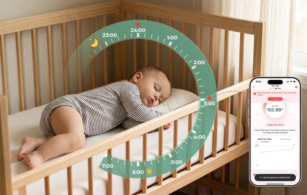 Nor Pufos Termometru tip plasture inteligent pentru bebelusi Momcozy
