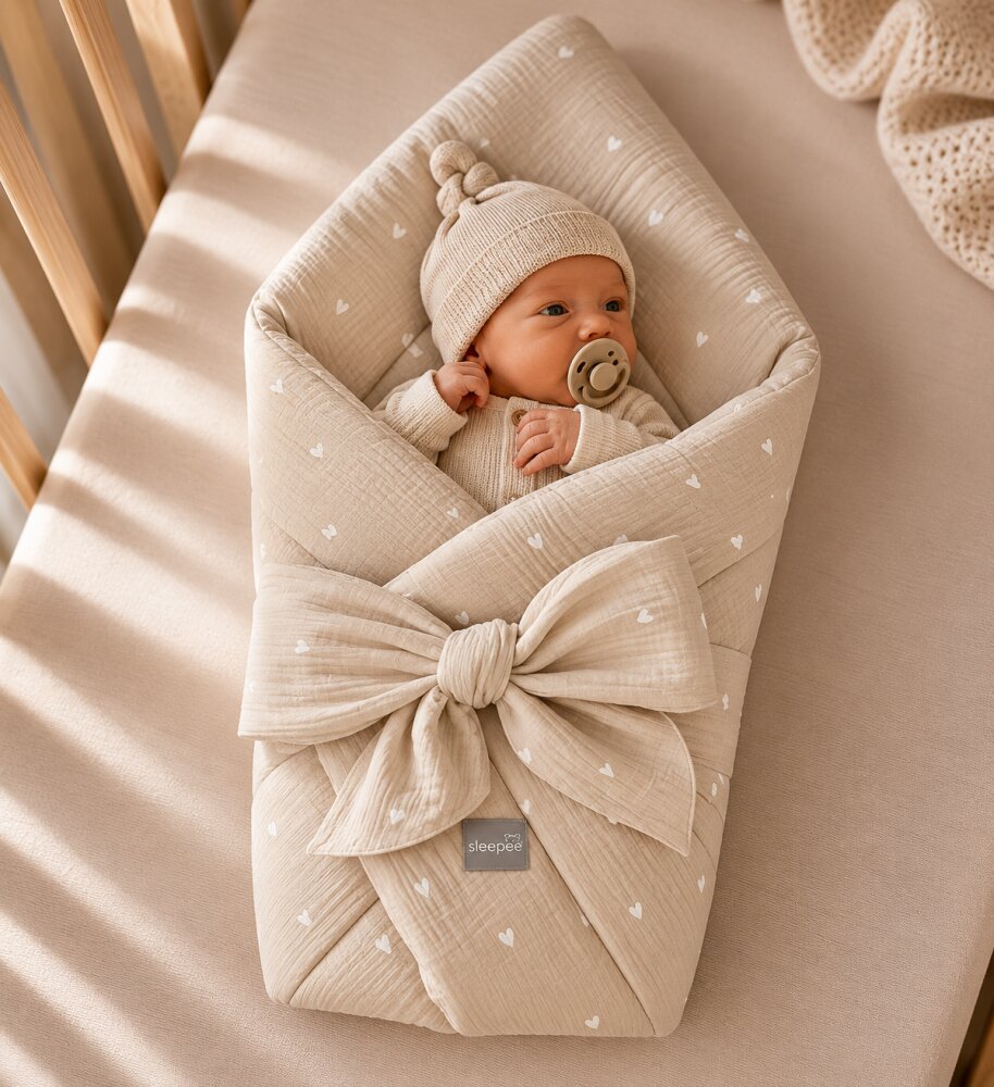 Nor Pufos Wrap din bumbac Babyhorn pentru nou nascuti Love Sleepee