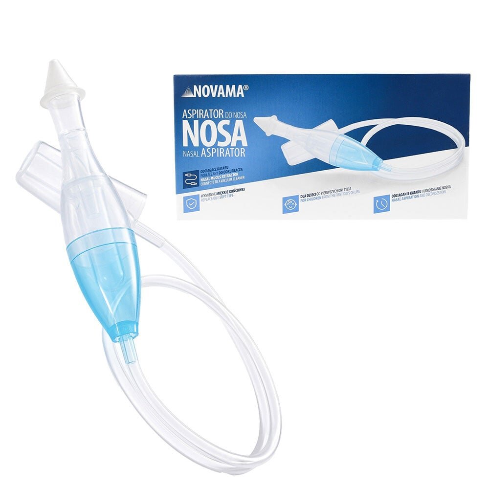 NOVAMA Aspirator nazal Nosa cu conectare la aspiratorul de uz casnic cu varf moale pentru copii din prima zi de viata si periuta din nylon pentru curatare