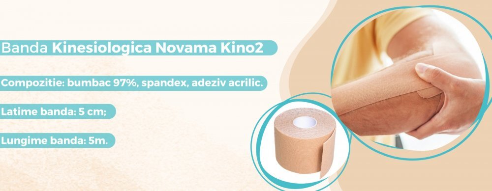 NOVAMA Banda Kinesiologica Kino2 impermeabila moale si confortabila fara latex 5 cm x 5 m albastru inchis