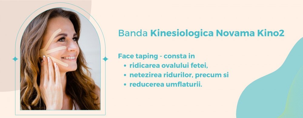 NOVAMA Banda Kinesiologica Kino2 impermeabila moale si confortabila fara latex 5 cm x 5 m roz