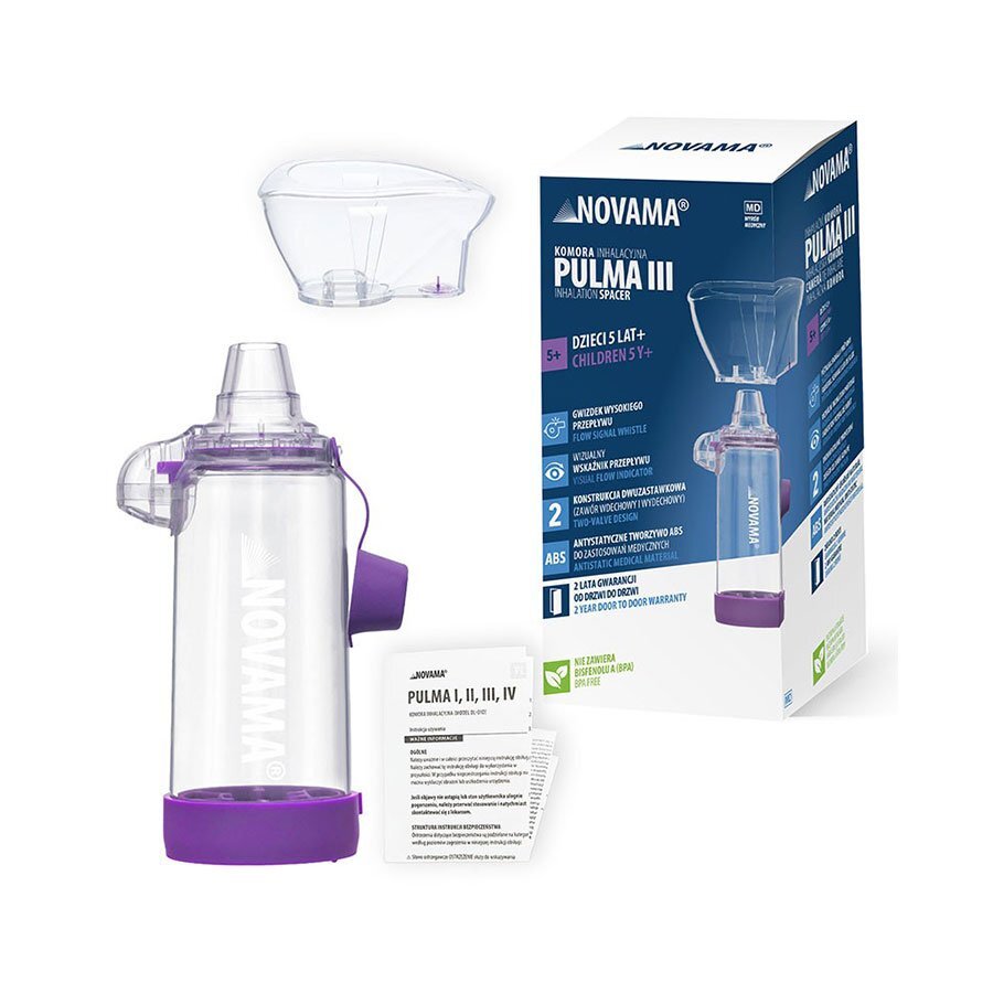 NOVAMA Camera de inhalare Pulma III cu masca pentru copii 5 ani + capacitate de 175 ml fabricata din material antistatic ABS fara BPA si latex