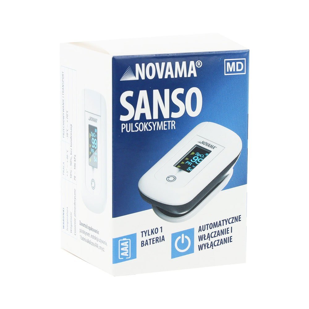 NOVAMA Pulsoximetru Sanso alb masoara saturatia de oxigen din sange si pulsul algoritm de toleranta la miscare ecran OLED bicolor functie de schimbare a orientarii ecranului
