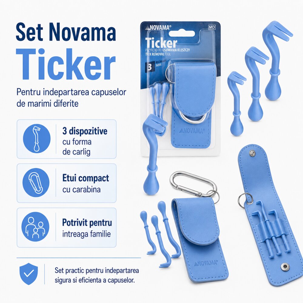 NOVAMA Set Ticker pentru indepartarea capuselor de marimi diferite 3 dispozitive cu forma de carlig etui