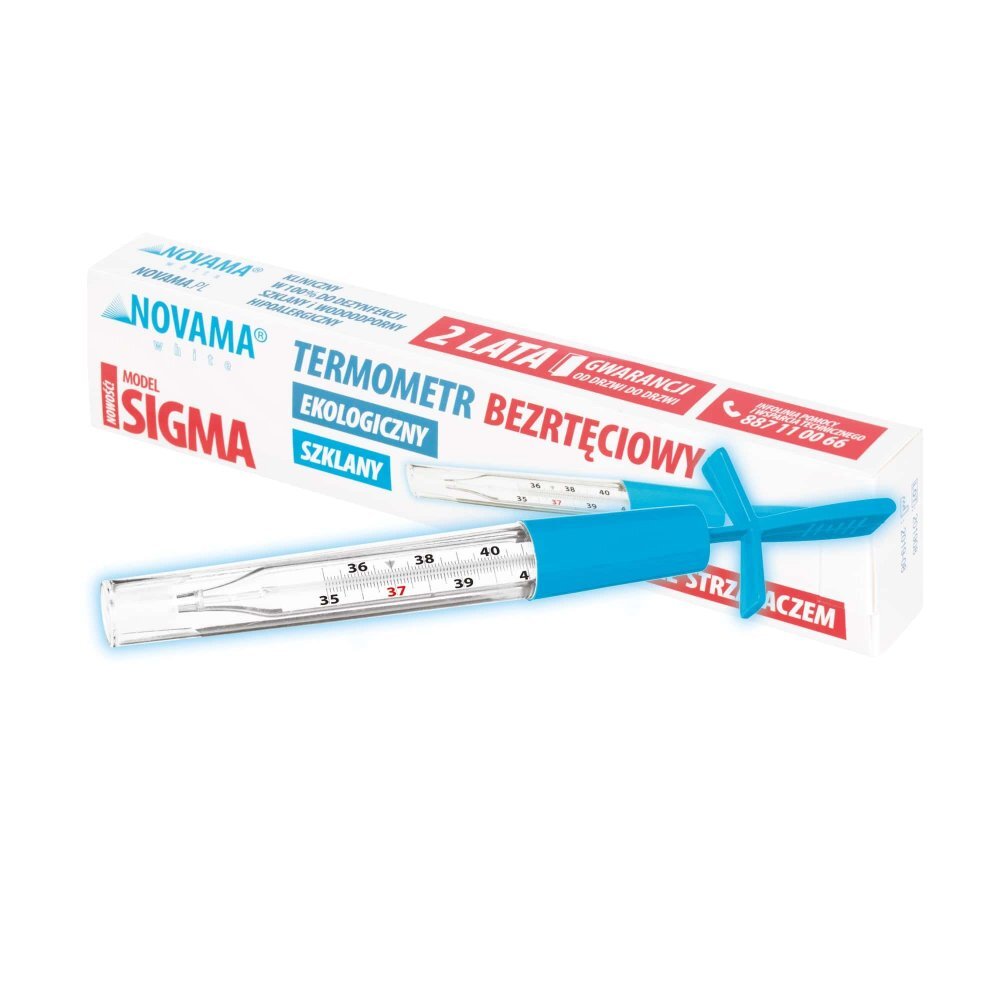 NOVAMA Termometru clasic din sticla White Sigma ecologic cu Galinstan fara mercur fara baterii cu agitator
