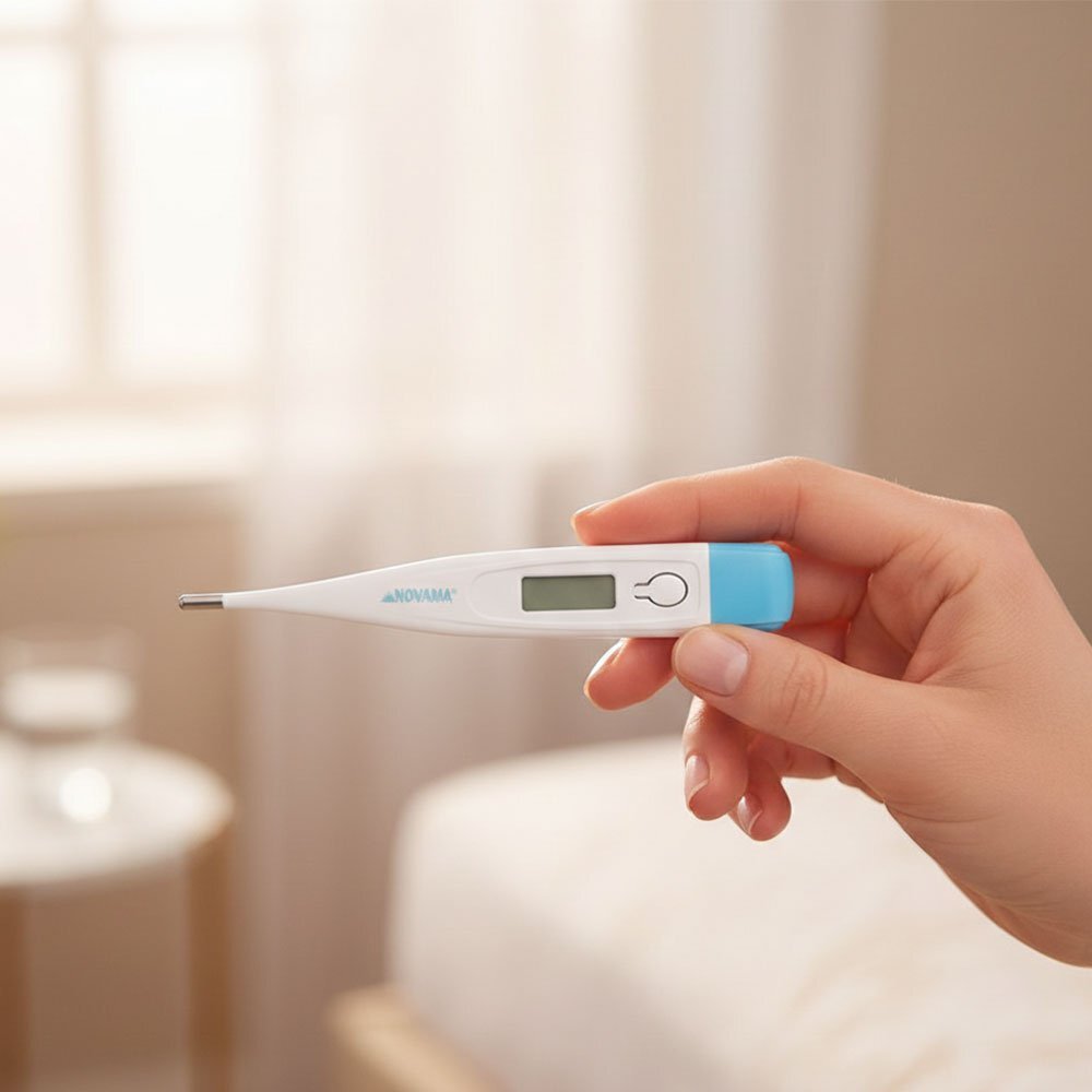 NOVAMA Termometru electronic tip stilou White PI rezistent la apa cu afisaj clar memorie pentru ultima masuratoare oprire automata si etui de protectie