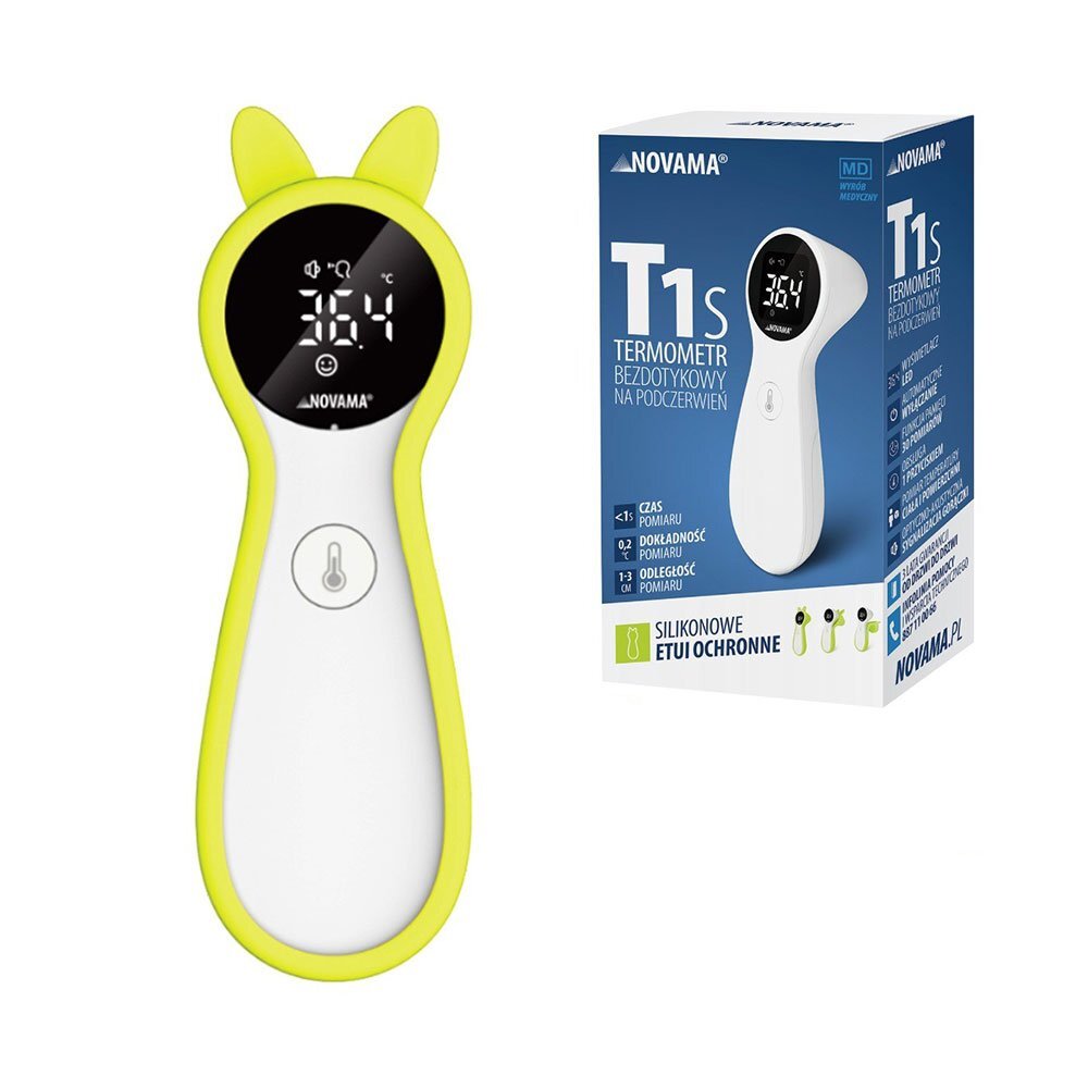 NOVAMA Termometru non - contact cu infrarosu T1S pentru masurarea temperaturii corpului si a suprafetelor memorie pentru 30 masuratori alarma febra carcasa din silicon si oprire automata