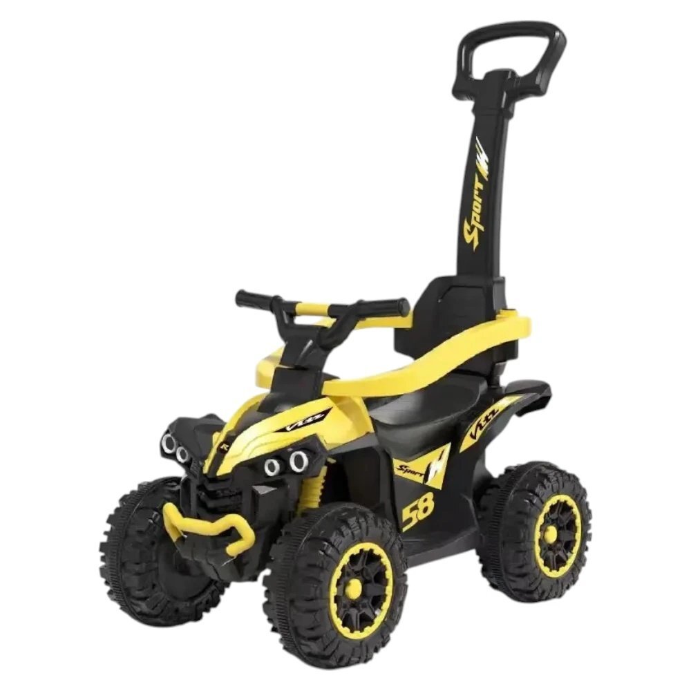 Novokids ATV pentru copii Little Beast Galben cu melodii si lumini maner de impins detasabil fara pedale greutate admisa 25 kg