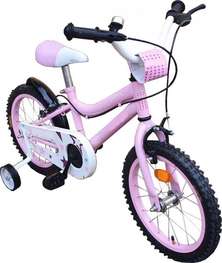 Novokids Bicicleta pentru copii Crystal Bike Roz Roti 16 inch Maxim 35 kg Cadru din otel Roti ajutatoare Ghidon si sa reglabile pe inaltime