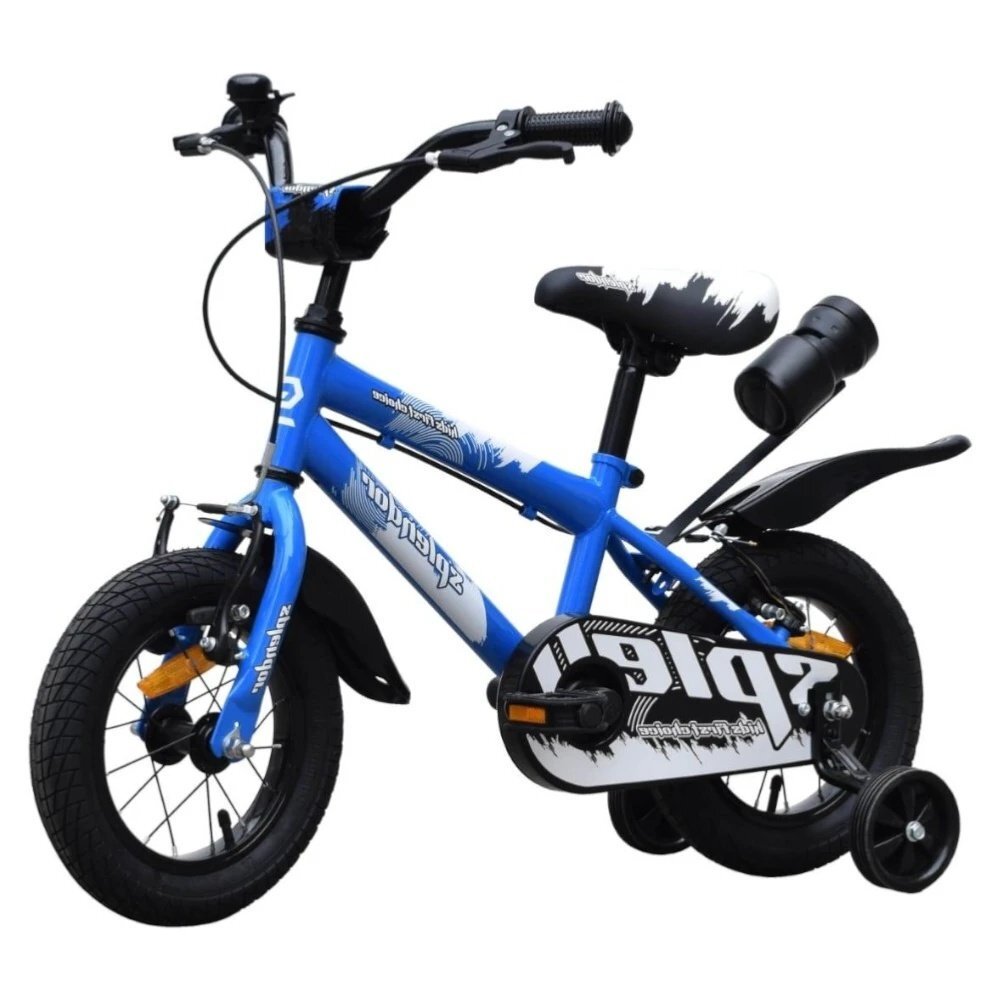 Novokids Bicicleta pentru copii SplendOr Boom Pro Edition Albastru Cu bidon pentru apa Roti 12 inch Greutate admisa 50 kg Cadru din otel Roti ajutatoare detasabile Ghidon reglabil pe inaltime