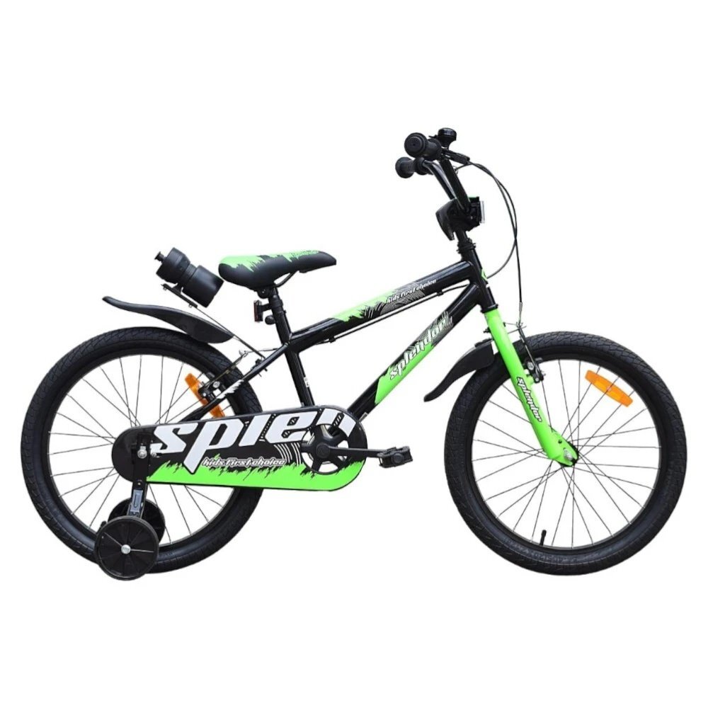 Novokids Bicicleta pentru copii SplendOr Boom PRO Edition Verde Cu bidon pentru apa Roti 18 inch Greutate admisa 50 kg Cadru din otel Roti ajutatoare detasabile Ghidon reglabil pe inaltime