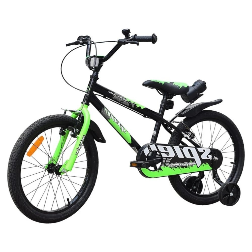 Novokids Bicicleta pentru copii SplendOr Boom PRO Edition Verde Cu bidon pentru apa Roti 20 inch Greutate admisa 50 kg Cadru din otel Roti ajutatoare detasabile Ghidon reglabil pe inaltime