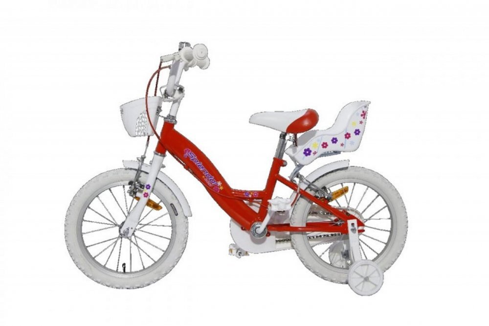 Novokids Bicicleta pentru copii SplendOr Pro Line Edition Rosu cosulet roti 14 inch maxim 35 kg cadru din otel roti ajutatoare detasabile ghidon reglabil pe inaltime