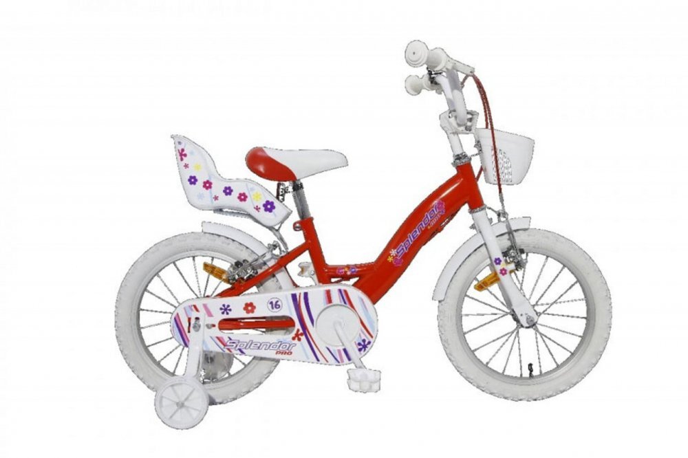 Novokids Bicicleta pentru copii SplendOr PRO Line Edition Rosu Cosulet Roti 16 inch Maxim 35 kg Cadru din otel Roti ajutatoare detasabile Ghidon reglabil pe inaltime
