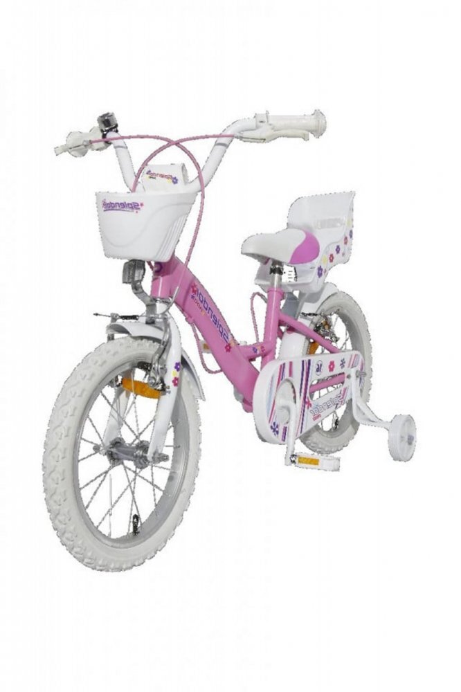 Novokids Bicicleta pentru copii SplendOr PRO Line Edition Roz Cosulet Roti 16 inch Maxim 35 kg Cadru din otel Roti ajutatoare detasabile Ghidon reglabil pe inaltime