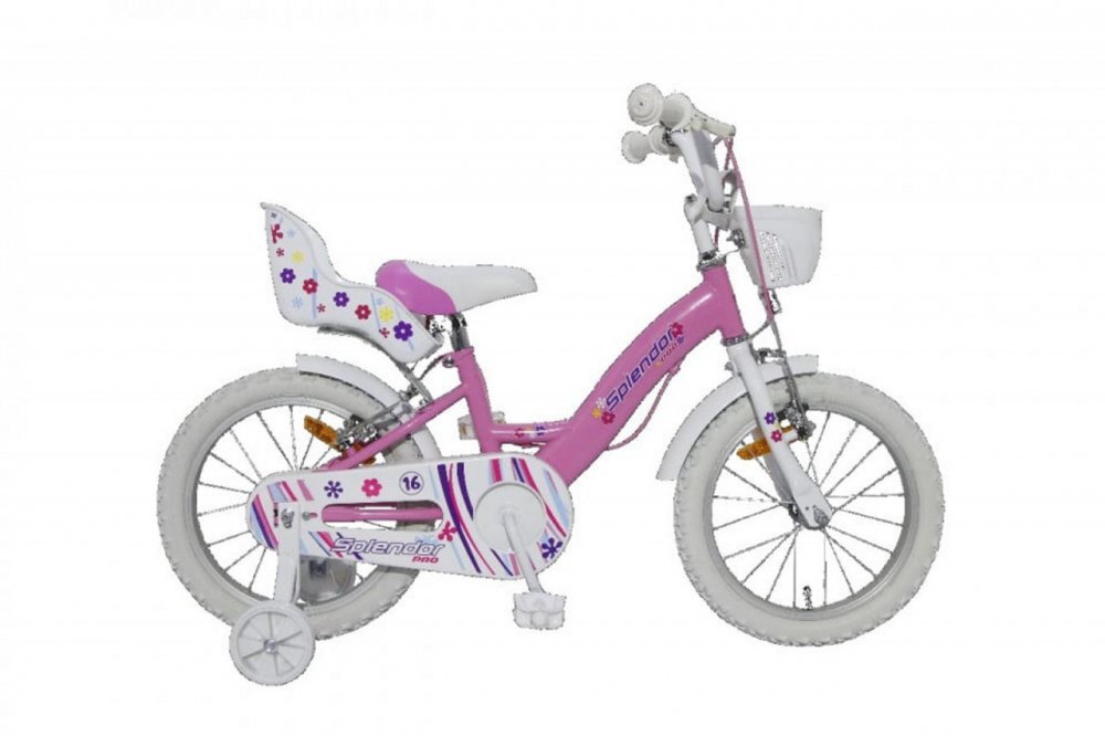 Novokids Bicicleta pentru copii SplendOr PRO Line Edition Roz Cosulet Roti 16 inch Maxim 35 kg Cadru din otel Roti ajutatoare detasabile Ghidon reglabil pe inaltime