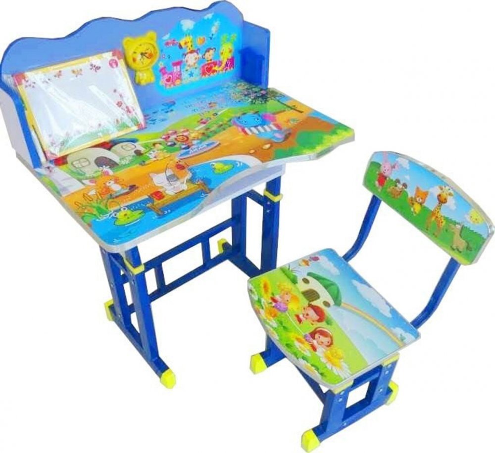 Novokids Birou pentru copii My first desk Albastru din MDF cu jucarii interactive dimensiuni 68X43X65 cadru metalic