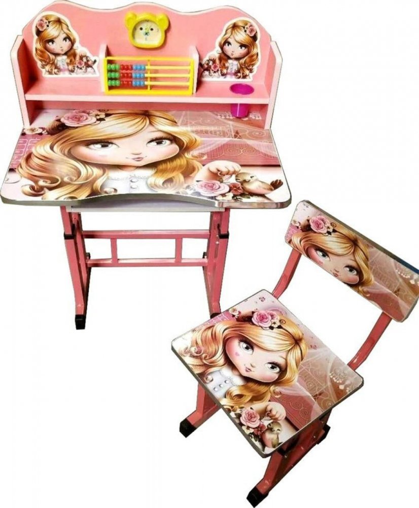 Novokids Birou pentru copii My first desk Roz Princess din MDF cu jucarii interactive dimensiuni 68x43x65 cadru metalic