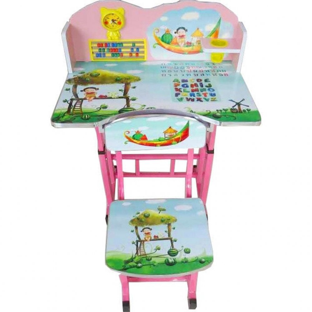 Novokids Birou pentru copii My first desk Roz Verde din MDF cu jucarii interactive dimensiuni 68X43X65 cadru metalic