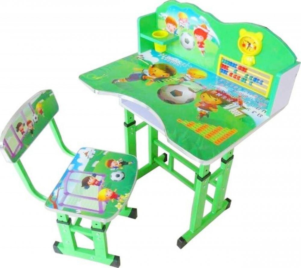 Novokids Birou pentru copii My first desk Verde din MDF cu jucarii interactive dimensiuni 68X43X65 cadru metalic