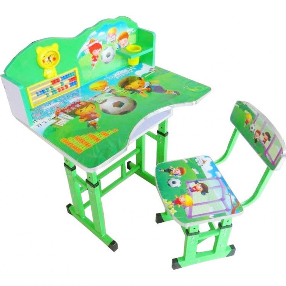 Novokids Birou pentru copii My first desk Verde din MDF cu jucarii interactive dimensiuni 68X43X65 cadru metalic