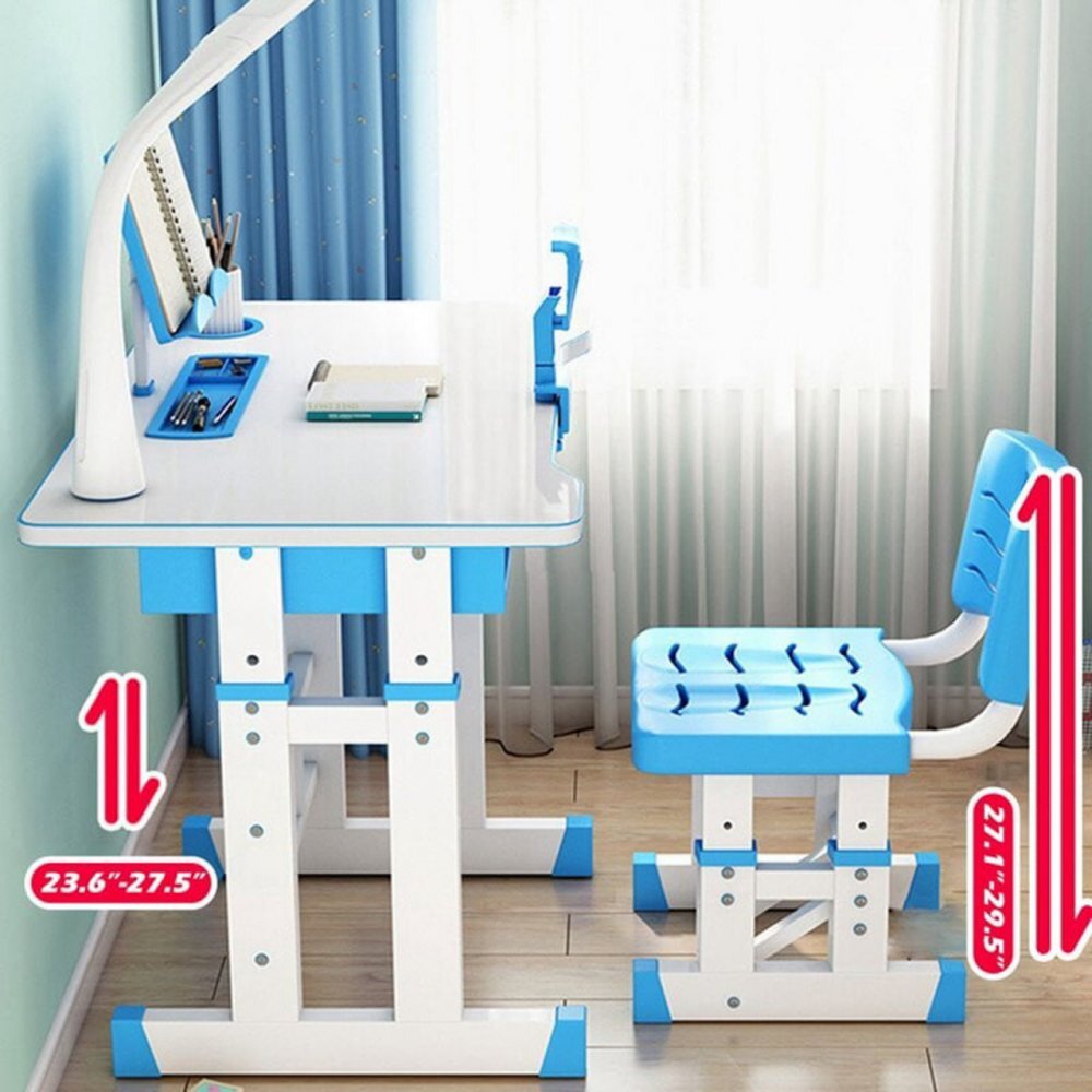 Novokids Birou pentru copii Premium desk AlbastruAlb din MDF cu lampa inclusa dimensiuni 80x50x70 cm cadru metalic