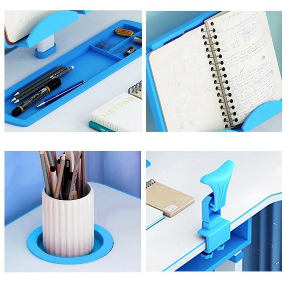 Novokids Birou pentru copii Premium desk AlbastruAlb din MDF cu lampa inclusa dimensiuni 80x50x70 cm cadru metalic