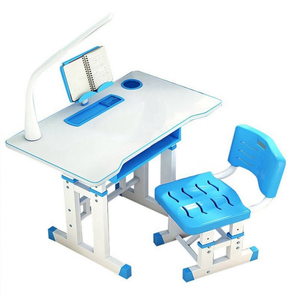 Novokids Birou pentru copii Premium desk AlbastruAlb din MDF cu lampa inclusa dimensiuni 80x50x70 cm cadru metalic