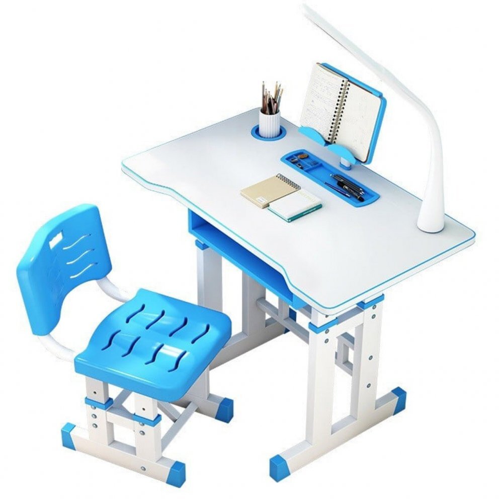 Novokids Birou pentru copii Premium desk AlbastruAlb din MDF cu lampa inclusa dimensiuni 80x50x70 cm cadru metalic