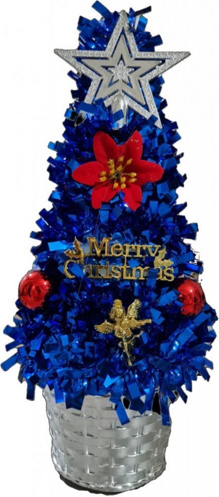 Novokids Brad artificial de Craciun Mini Christmas Tree Albastru pentru casa si birou Cu decoratiuni si suport incluse Inaltime 35 cm