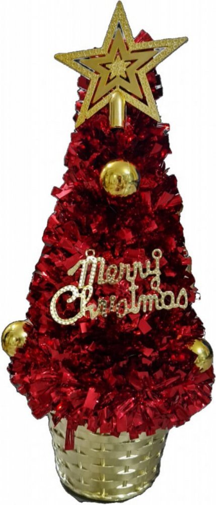 Novokids Brad artificial de Craciun Mini Christmas Tree Rosu pentru casa si birou Cu decoratiuni si suport incluse Inaltime 35 cm