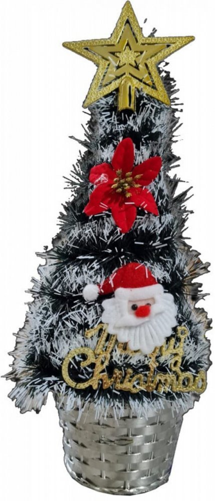 Novokids Brad artificial de Craciun Mini Christmas Tree Verde cu varfuri ninse pentru casa si birou Cu decoratiuni si suport incluse Inaltime 35 cm