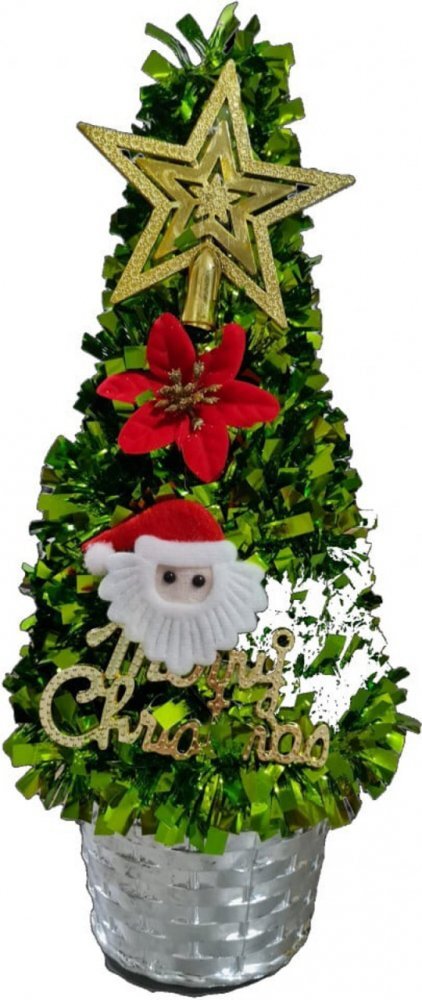 Novokids Brad artificial de Craciun Mini Christmas Tree Verde deschis pentru casa si birou Cu decoratiuni si suport incluse Inaltime 35 cm