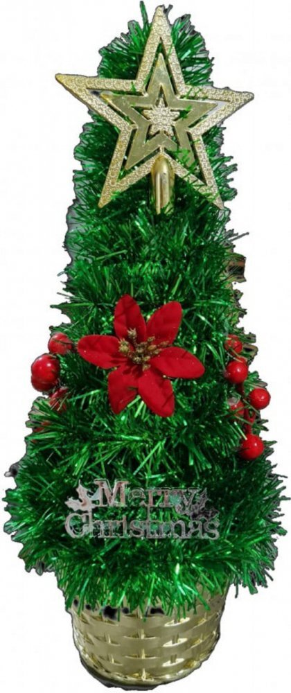 Novokids Brad artificial de Craciun Mini Christmas Tree Verde pentru casa si birou Cu decoratiuni si suport incluse Inaltime 35 cm