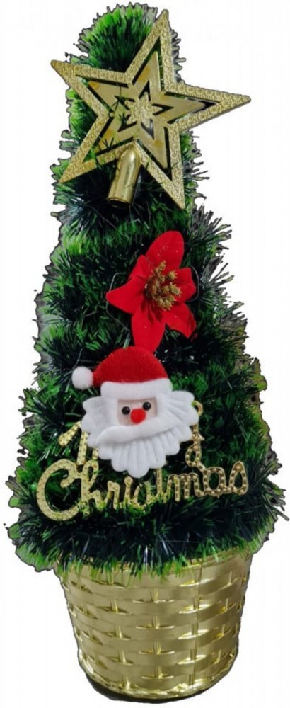 Novokids Brad artificial de Craciun Mini Christmas Tree Verde pentru casa si birou Cu decoratiuni si suport incluse Inaltime 35 cm