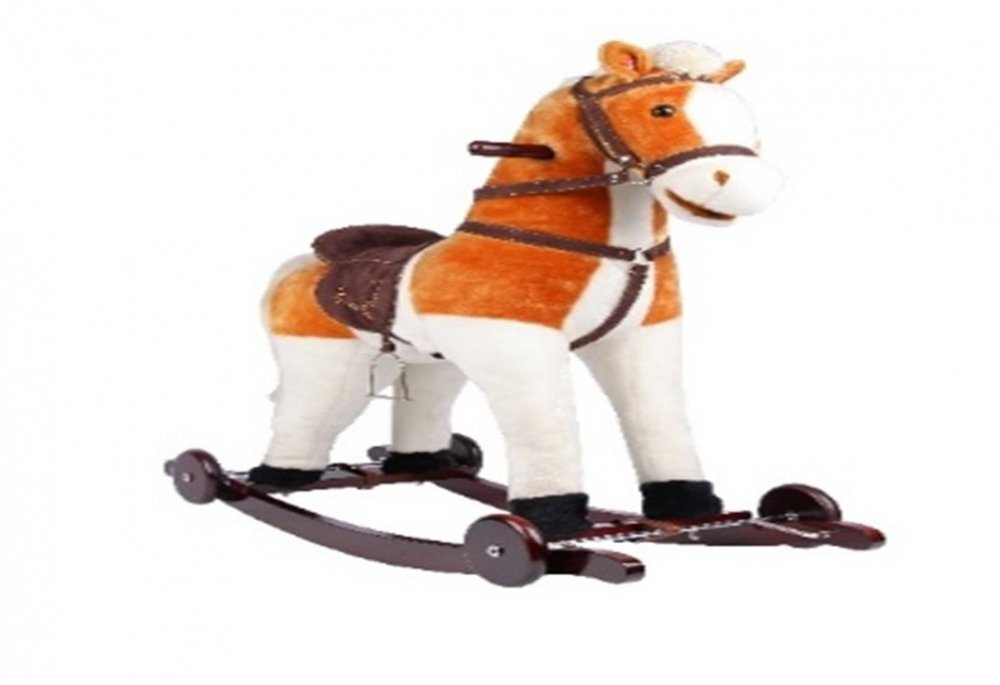 Novokids Calut balansoar pentru copii Rocking Horse XXL BeigeAlb din plus cu roti platforma detasabila functie trotineta fara pedale dimensiuni 85x37x77 cm greutate suportata 50 kg