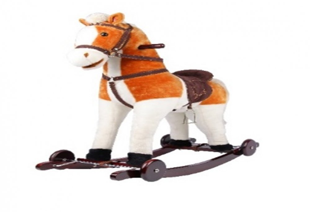 Novokids Calut balansoar pentru copii Rocking Horse XXL BeigeAlb din plus cu roti platforma detasabila functie trotineta fara pedale dimensiuni 85x37x77 cm greutate suportata 50 kg
