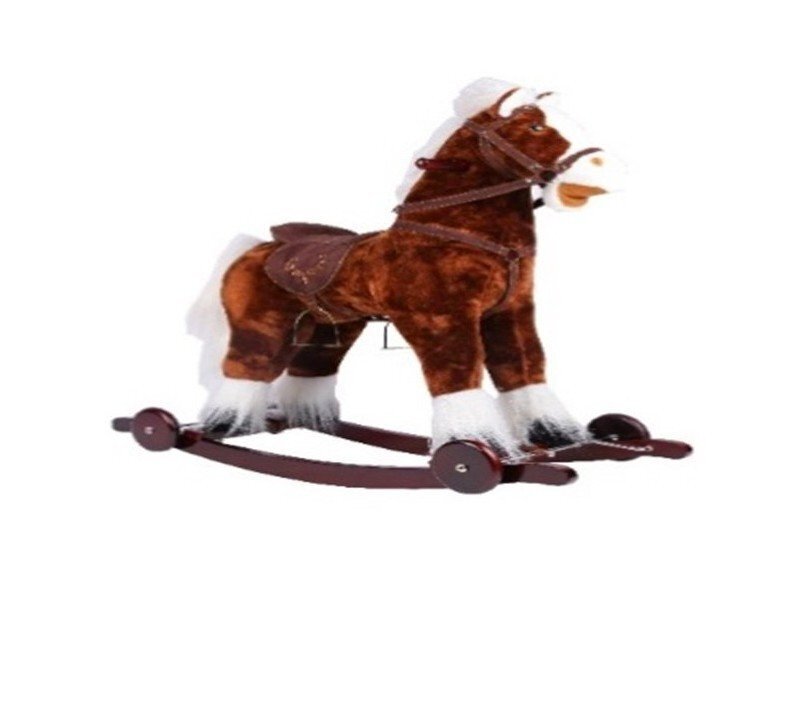 Novokids Calut balansoar pentru copii Rocking Horse XXL MaroAlb din plus cu roti platforma detasabila functie trotineta fara pedale dimensiuni 85x37x77 cm greutate suportata 50 kg
