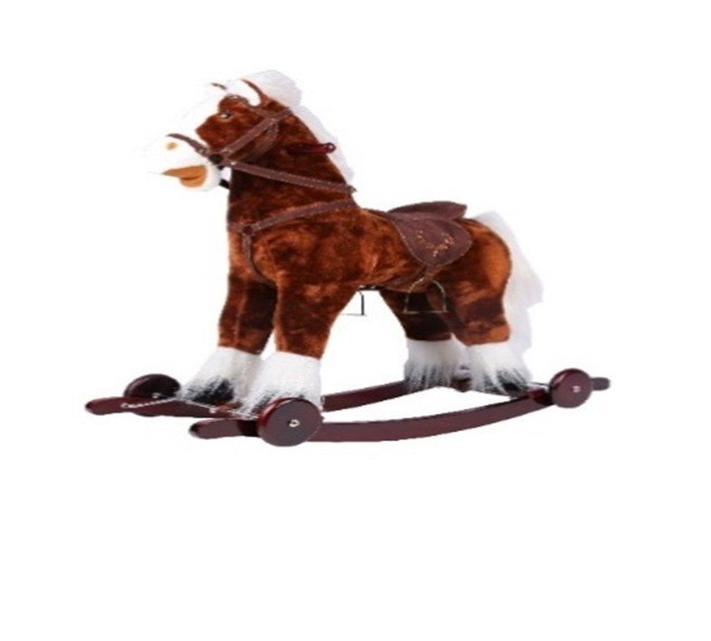 Novokids Calut balansoar pentru copii Rocking Horse XXL MaroAlb din plus cu roti platforma detasabila functie trotineta fara pedale dimensiuni 85x37x77 cm greutate suportata 50 kg