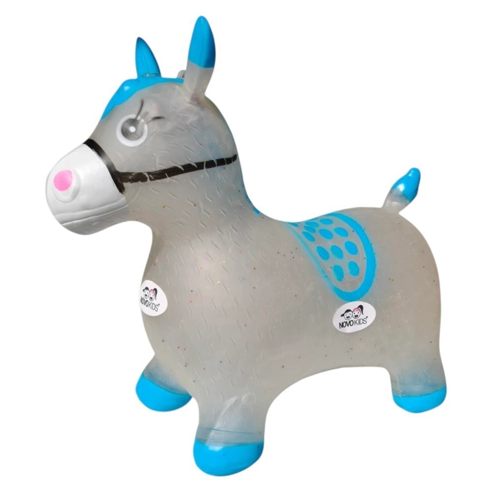 Novokids Calut de sarit gonflabil Jumping Donkey cu sunete si lumini 55x50x25 cm albastrugri
