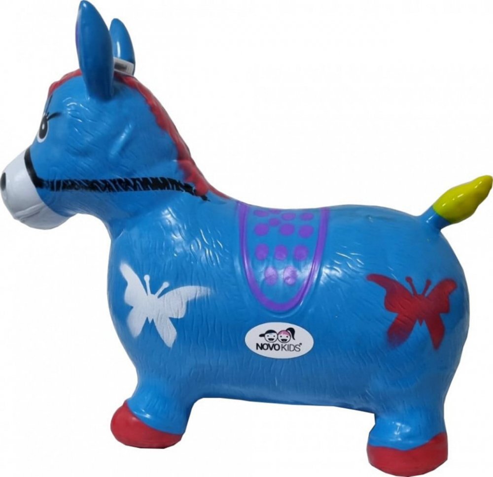 Novokids Calut de sarit gonflabil Jumping Donkey cu Sunete si lumini Dimensiuni 55X50X25 cm Pentru interior si exterior Maxim 50 kg Albastru