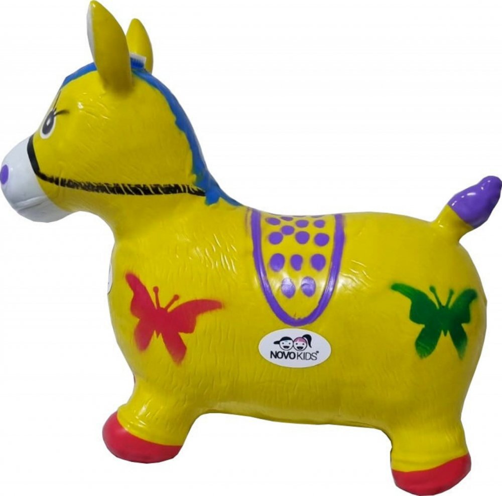 Novokids Calut de sarit gonflabil Jumping Donkey cu Sunete si lumini Dimensiuni 55X50X25 cm Pentru interior si exterior Maxim 50 kg Galben