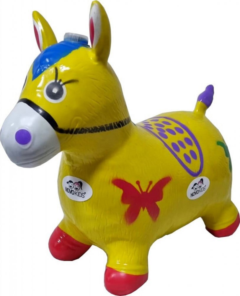 Novokids Calut de sarit gonflabil Jumping Donkey cu Sunete si lumini Dimensiuni 55X50X25 cm Pentru interior si exterior Maxim 50 kg Galben