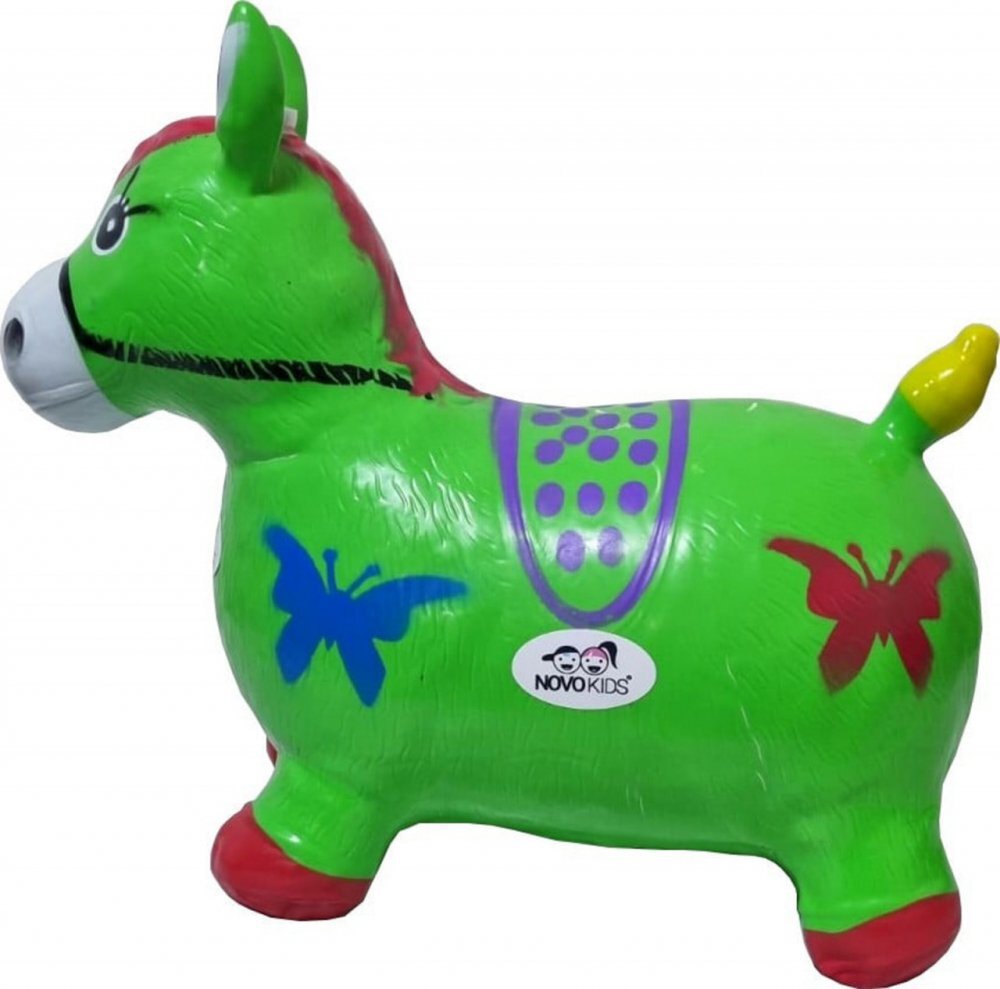 Novokids Calut de sarit gonflabil Jumping Donkey cu Sunete si lumini Dimensiuni 55X50X25 cm Pentru interior si exterior Maxim 50 kg Verde