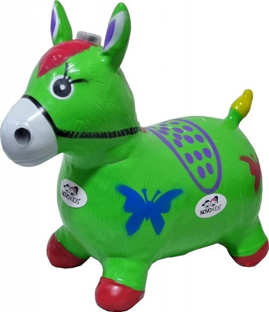 Novokids Calut de sarit gonflabil Jumping Donkey cu Sunete si lumini Dimensiuni 55X50X25 cm Pentru interior si exterior Maxim 50 kg Verde