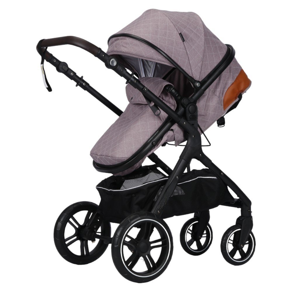 Novokids Carucior pentru copii X1000 series Beige 3 in 1 reversibil cu geanta bebe cadru aluminiu amortizoare roti din cauciuc landou scoica auto spatar reglabil 3 trepte plasa insecte