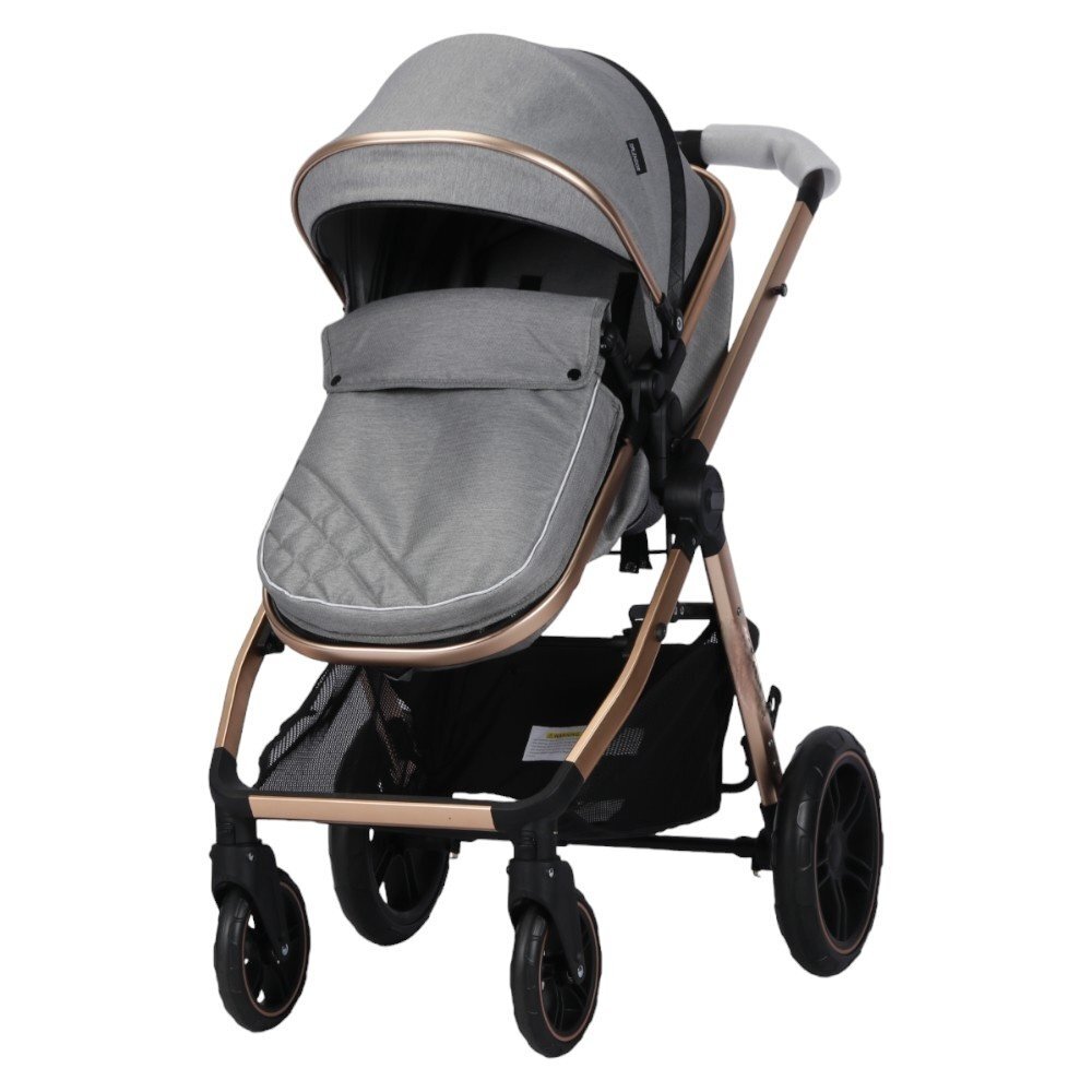 Novokids Carucior pentru copii X2000 series Gri 2 in 1 cu spatar reglabil reversibil landou geanta cadru aluminiu gold amortizoare roti din cauciuc plin plasa insecte