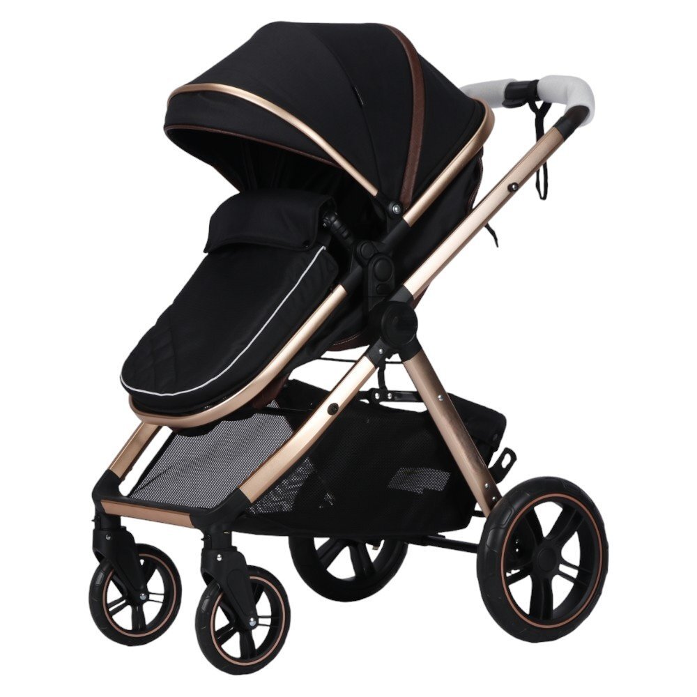 Novokids Carucior pentru copii X2000 series Negru 2 in 1 cu spatar reglabil reversibil landou geanta cadru aluminiu gold amortizoare roti din cauciuc plin plasa insecte