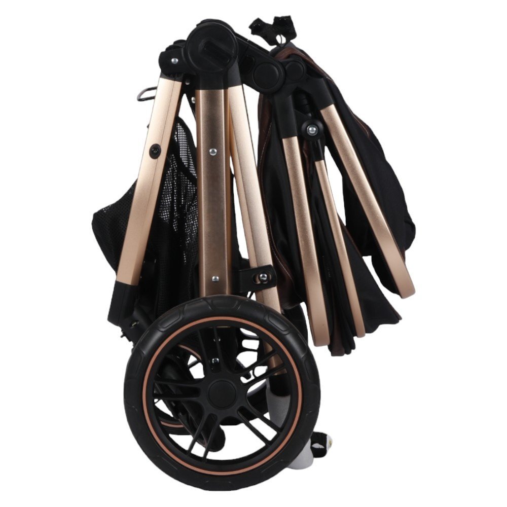 Novokids Carucior pentru copii X2000 series Negru 2 in 1 cu spatar reglabil reversibil landou geanta cadru aluminiu gold amortizoare roti din cauciuc plin plasa insecte